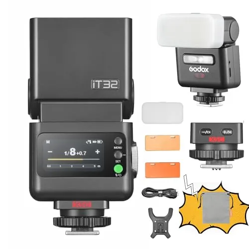Godox iT32 - Flash de cámara TTL con disparador inalámbrico X5 C 2,4 GHz HSS 1/8000s GN18 con difusor magnético para dispositivos Canon