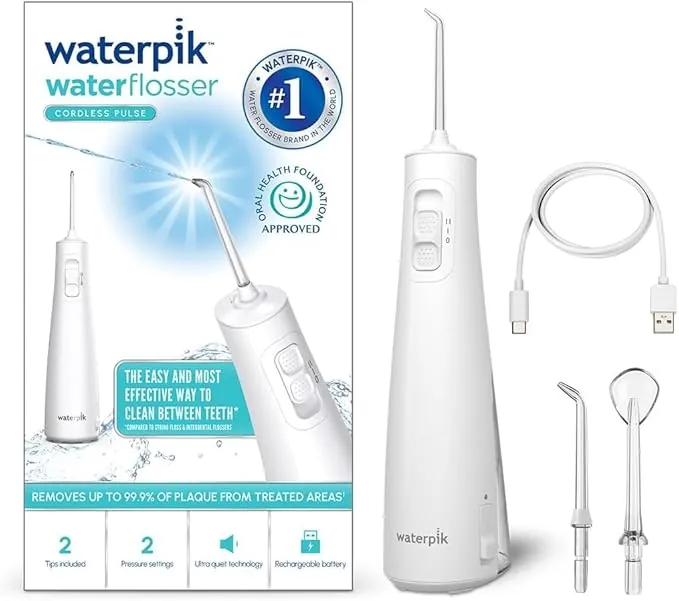 Waterpik Pulse Water Flosser Cordless, Water Flosser and Plaque Remover for Teeth, 2 x Water Floss Pressure Settings, 45 Seconds of Flossing, 2 x Tips Included