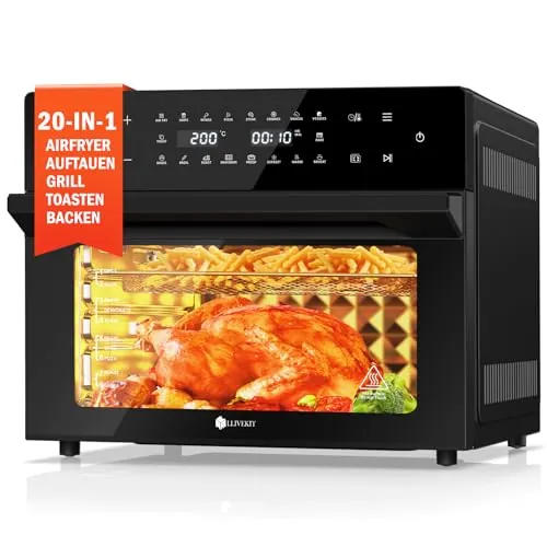 LLIVEKIT Freidora de Aire XXL 30 L con Asador Giratorio, 20 Programas