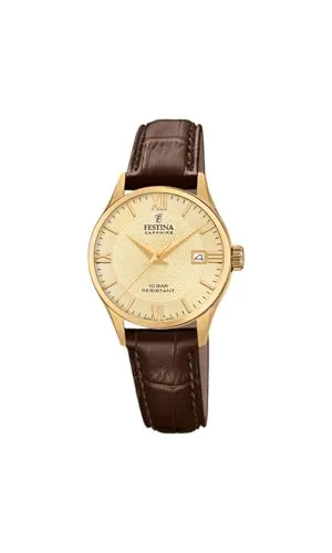 Festina Swiss Made Reloj Mujer Analógico de Cuero Marrón - Movimiento de Cuarzo - Cristal Zafiro - Resistente al Agua 10 ATM - Elegante, Clásico y Vintage - Calendario F20011/6 - Classic Leather