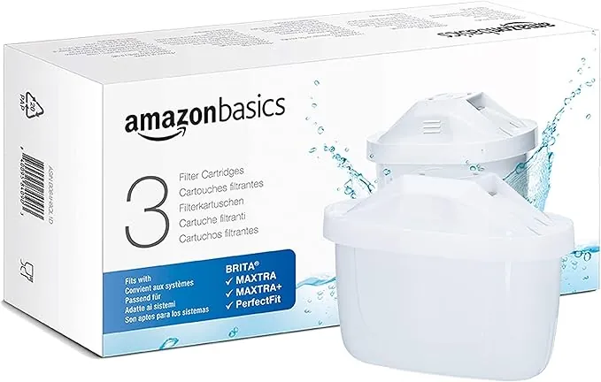 Amazon Basics Cartuchos filtrantes de Agua, Aptos y compatibles con Todas Las BRITA Incl.PerfectFit & Jarras, 3 Unidad