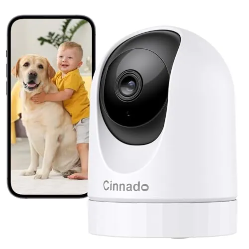 Cinnado 2K Camara Vigilancia WiFi Interior - 360° Camaras Vigilancia Domicilio WiFi Seguridad para Perro/Mascotas/Hogar, Seguimiento de Movimiento, Visión Nocturna, Grabación Continua