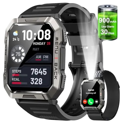 Reloj Inteligente Hombre, Smartwatch Hombre con Linterna,Brújula, 2 Correas | 2.01" Smartwatch con Llamadas Bluetooth, Notificación, SpO2, Sueño 120+ Modos Deportivos, Pulsera Actividad Impermeable IP68