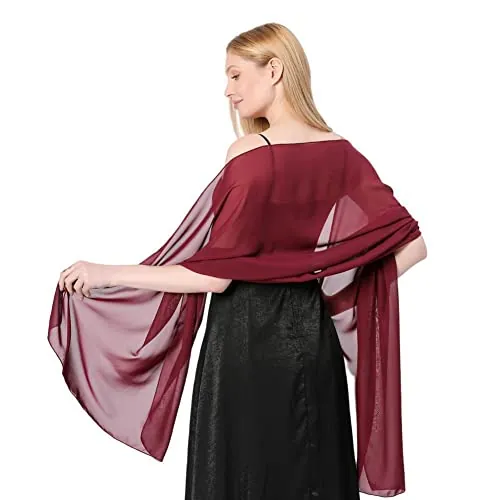 Proumhang Mujeres Mantones de Gasa Suave Bufandas Wraps para Novia Dama de Honor Fiesta de Boda Vestido de Noche y Vestidos para Ocasiones Especiales 70cm x 200cm Rojo oscuro