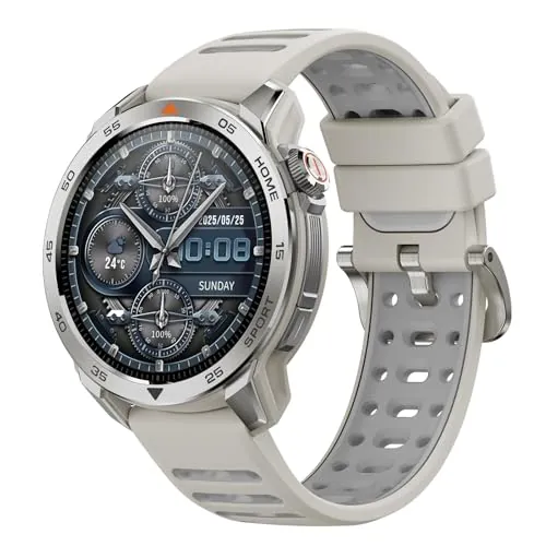 Mibro GS Pro2 Reloj Inteligente para Correr con GPS, 1,43'' Acero Inoxidable Smartwatch Hombre con Llamadas Bluetooth, Impermeable Reloj Inteligente con Padel Altitude para iOS Android, Beige Claro