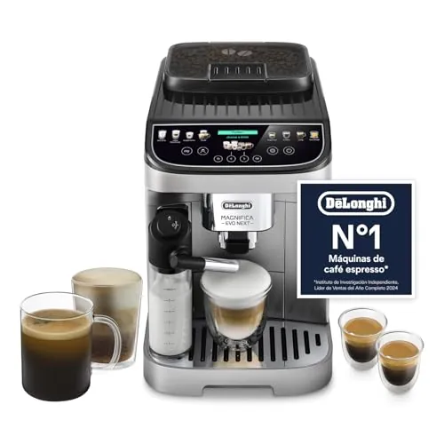 De’Longhi Magnifica Evo Next – Perfetto Cafetera Superautomática, LatteCrema Jarra de leche automática, 13 Bebidas One-Touch, Pantalla Táctil a Color,Plata y Negro (ECAM312.80.SB)