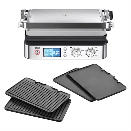 Braun MultiGrill 9 CG 9043, Plancha Cocina Eléctrica con Función de Sellado, 3 Posiciones de Cocción, Control Electrónico con 2 Termostatos, Parrilla, Plancha y Placas Aptas para Lavavajillas, 2200W