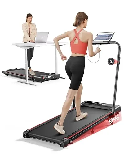 6 en 1 Cinta de Correr Plegable, 9% Inclinación, TOPUTURE 2.5HP Cinta de Andar Escritorio para Hogar/Oficina, LED Pantalla Dual, Control Remoto Magnético Mute, 12KM/H Walking Pad, App & Bluetooth