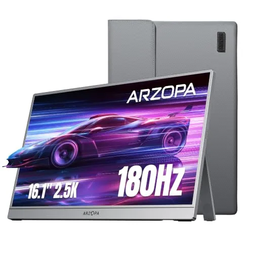ARZOPA Monitor Portátil 16,1" 2.5K QHD 180Hz, IPS 100% sRGB HDR10, USB-C y Mini HDMI, Pantalla Externa para Trabajo, Gaming y Viajes, Compatible con PC, Mac, PS5, Xbox y Switch - Z3FC Gris