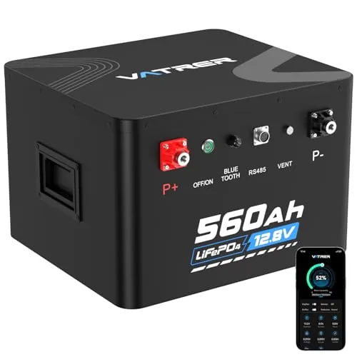 Batería LiFePO4 VATRER para RV 12.8V 560Ah con Autocalentamiento, Monitorización por APP, BMS 300A, Potencia 3840W, 7168Wh, 5000+ Ciclos, Ideal para Autocaravanas