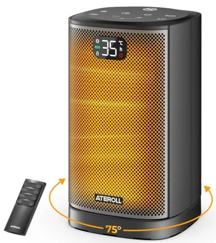Ateroll Calefactor Bajo Consumo 1500 W, Oscilación 75°, 3 Modos | Modo ECO de ahorro energético, calefactor silencioso con termostato, temporizador 8H,bloqueo infantil y protección antivuelco