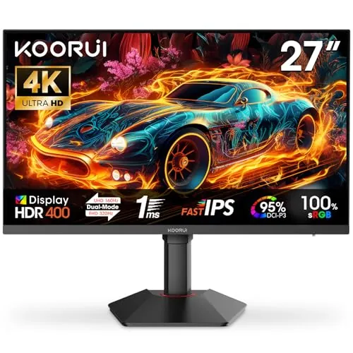 KOORUI G2741L 27" Monitor Gaming, UHD 2160P 160Hz / FHD 1080P 320Hz (Fast IPS, 1ms, Adaptive Sync, Giratorio, Inclinación, Altura Ajustable, Eye Care, HDR400, 10Bit, 2xHDMI 2.1, DP 1.4)