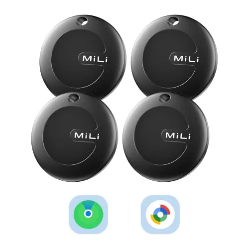 MiLi MiTag Duo Smart Tracker Pack de 4 para Buscar de Apple y Localizador de Google, localizador de Llaves Compatible con iOS y Android, IP67, Pila CR2032 reemplazable
