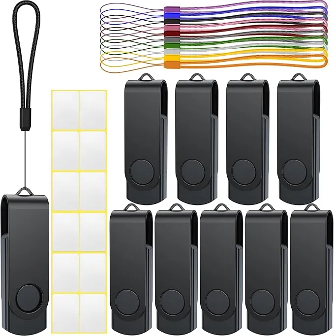 Memoria USB 32 GB Pendrives 10 Piezas,Giratoria Memoria Flash USB 2.0 Negro Pen Drive Uflatek Portátil Pendrive Almacenamiento de Datos con Llavero Acollador