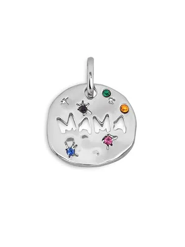 SINGULARU - Charm Mamá. Latón con Acabado en Baño de Rodio. Colgante con Motivo y Circonitas de Colores. Cierre Asa. Joyas para Mujer