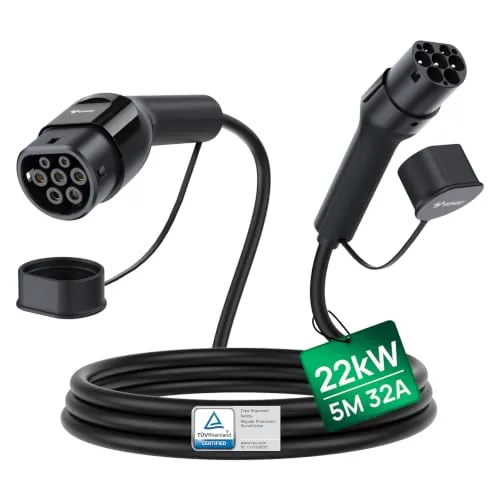 GONEO Cable de Carga Tipo 2 22kW 5 Metros, 32A Mode 3 Trifásico