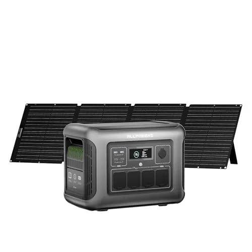 ALLPOWERS R1500 LITE generador solar portatil 1600W (pico 3200W)/1056Wh Batería LiFePo4,MPPT 650W max,SAI<15ms,Carga Solar/Red/Coche,para Hogar Emergencias Exteriores (R1500 LITE+SF100-100W)