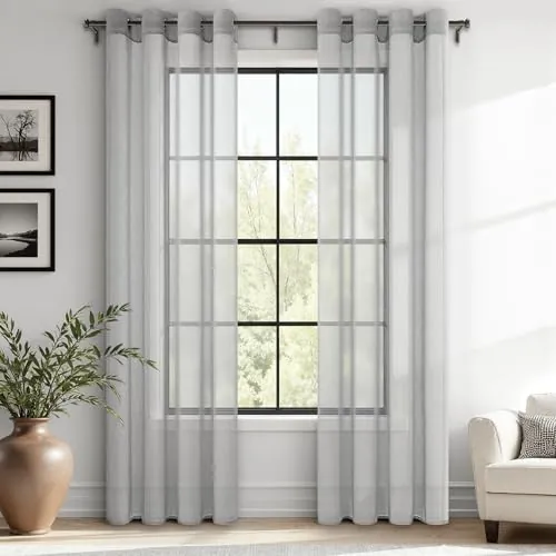 MRTREES Cortina para Ventana Dormitorio Translúcidas Visillos Paneles para Ventanas Sala para Niños Sala Comedor 2 Piezas 140×225cm Gris