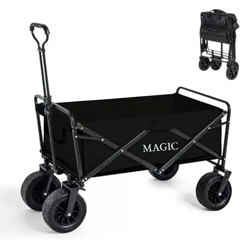 Carro de Playa Plegable para Camping, Picnic, etc. Carrito de Mano para Jardín. Carreta de Transporte con Bolsa y Mango Ajustable. Carretilla con Ruedas Grandes con Freno Resistentes.