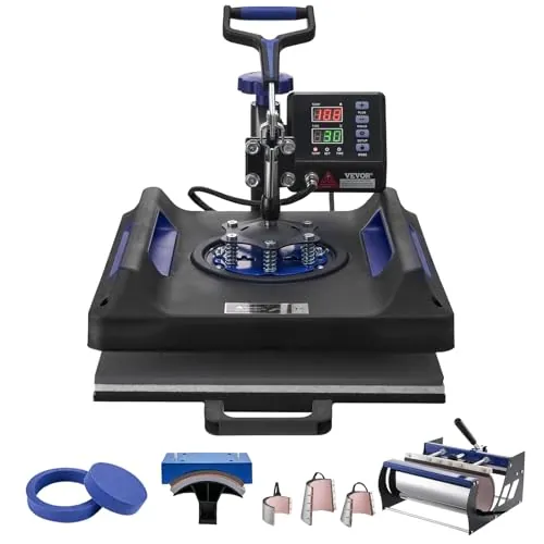 VEVOR 8 en 1 Máquina de Prensado por Calor con Prensa de Vaso de 887ml, 380 x 380 mm, Prensa Térmico con Giro de 360° y Revestimiento de Teflón Preciso para Camisetas, Tazas, Platos, Negro y Azul