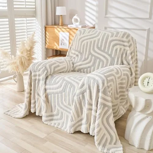 WEYOND Funda de Sofá Suave de Felpa, 180 × 230 cm, Gris Claro