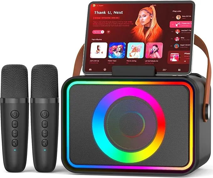 Máquina de Karaoke con 2 micrófonos para Adultos y niños, Altavoz de Karaoke Bluetooth portátil para Adultos y niños, Sistema PA de Fiesta con Luces de Discoteca para reuniones, Regalos para la