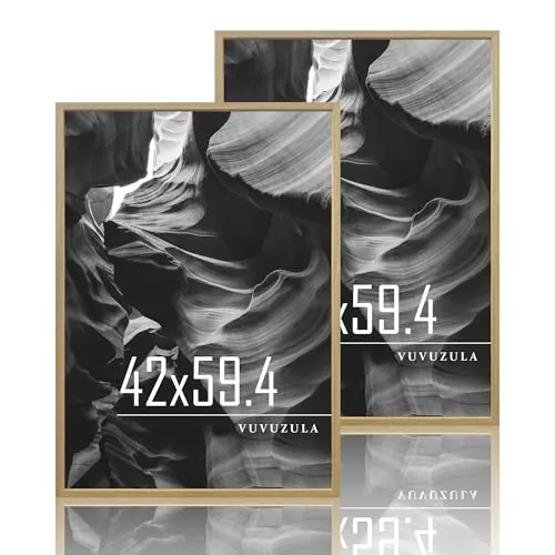 VUVUZULA Lot de 2 marcos de fotos A2 en madera de roble, beige mate, DIN A2, 42 x 59,4 cm, moderno clásico, orientación horizontal y vertical, fijación a pared