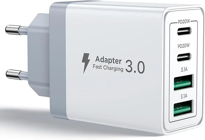 Aioneus Cargador USB C, 40W 4-Puertos USBC Enchufe Cargador iPhone Carga Rapida, Múltiple Cargadors QC+PD Rápido Pared Adaptador Tipo C para iPhone 17 16 15 14 13 12 11 Pro MAX XR XS 8 7,iPad,Samsung
