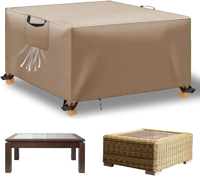 Funda para Muebles de Jardín Exterior, Funda Mesa Exterior Impermeable, Tela Oxford 420D, Anti Viento, Anti UV Funda Protectora Mesa Exterior con Salidas de Aire,Caqui, 300x300x90 cm