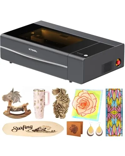 xTool P2S 55W CO2 Láser Cutter, Grabador y Cortador Láser Inteligente, 16MP Doble Cámara Inteligente, Grabado 3D en Superficies Curvas, Crea con Madera, Metal, Acrílico, Vidrio, Tela y Cuero