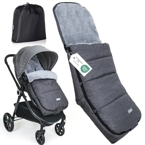 Orzbow Saco Silla Paseo Universal Invierno, Gris | Impermeable Saco Carro Bebe, Desmontable Saco Silla de Paseo con Cremallera Lateral Ajustable, Forro Cálido Coral, Forma de L