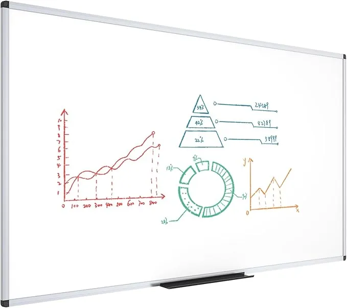 VIZ-PRO Pizarra blanca grande 180 x 120 cm, magnética con marco de aluminio, ideal para oficina, escuela y hogar