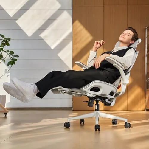 SIHOO B100 Pro Silla Oficina, Reposapies, Soporte Espalda Adaptable, Blanco