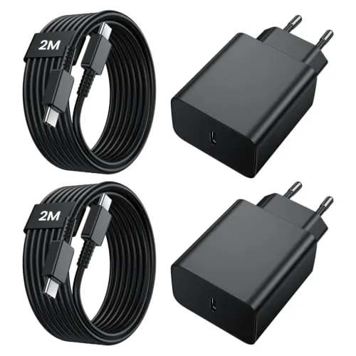 45W Cargador Carga Rapida, 2 Pack Cargador USB C Rapido con 2M Cable para Samsung Galaxy S26/S25/S24/S23/S22/S21/S20/Ultra/Note20/A73/A55/A54, Tipo C Enchufe Carga Cabezal Enchufe Adaptador Corrient
