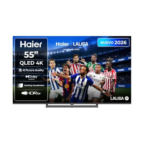 Haier H6 QLED 4K 55" 55H6GUX, Smart TV con Google TV, Dolby Audio, HDR10+, MEMC, AI Picture Quality, Bluetooth 5.1, Gaming Accelerator 120Hz DLG, USB 2.0 x 2, DBX TV, HDMI 2.1 x 4 [2026]