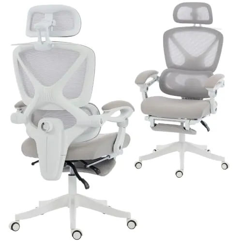 HOMCOM Silla de Escritorio de Malla Reclinable con Reposacabezas Gris Claro