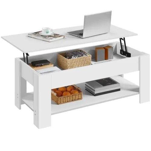 Yaheetech Mesa Centro Elevable con Estante Mesa Café con Revistero