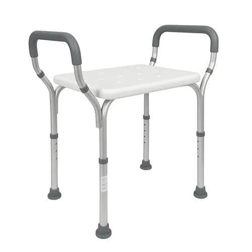 Mobiclinic®, Silla Ducha, Altura Regulable, Acueducto, Taburete Baño, Conteras Antideslizantes, con Reposabrazos, MAX. 100 kg, Aluminio, Blanco