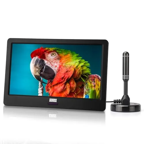 August DA900D TV Portátil TDT 9 Pulgadas Recargable, Mini Televisión Digital con Red, Batería o 12v, DVB-T / T2 HDM USB Jack 3.5, Tele LED y Grabación, Salón Cocina Coche Camión Caravana - Negro