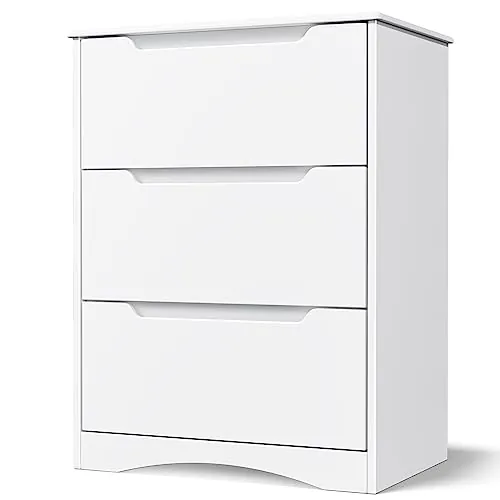Bealife Cómoda 3 Cajones, Comodas y Cajoneras Dormitorio, Cómoda Dormitorio, Armario de Almacenamiento, para Dormitorios Salón, Pasillo, 82 x 60 x 40cm(Blanco)