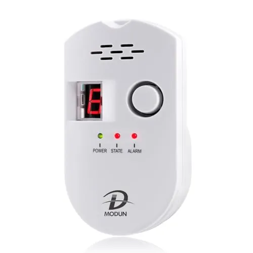 D MODUN Detector de Gas, Gas Natural/LPG/Detector fugas gas Carbón, Monitor de gas con Alarma Sonora y Pantalla Digital LED, Alarma de gas Metano Propano Butano Inicio, adecuado para Cocina, RV,Garaje