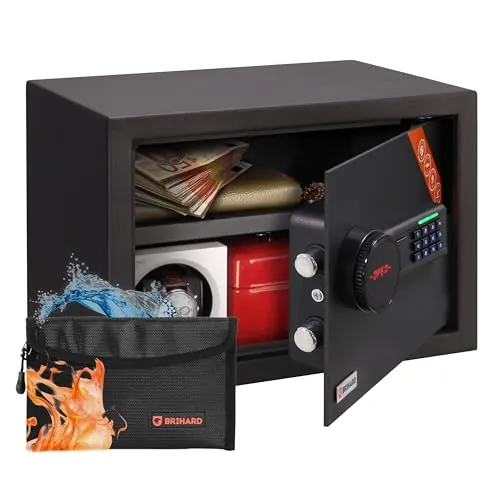 Brihard Family Mini Caja Fuerte Electrónica 20x31x20cm, de 20L para Dinero y Joyas, Compacta con Teclado Digital y Pantalla LED para el Hogar