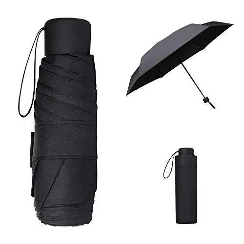 Vicloon Mini Paraguas, Paraguas de Viaje Prtátil Paraguas Plegable Antiviento, Paraguas Compacto Plegable de Tela de Goma Negra 210T, Impermeable de Secado Rápido y Resistente a los Rayos UV