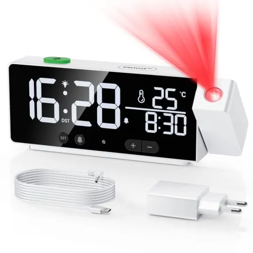 Cloka Despertador Digital con Proyector, Temperature y Brillo Regulable