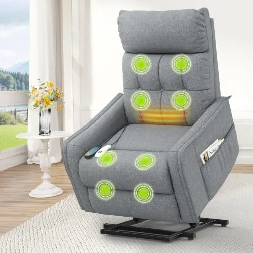 Srfzluxy Silla reclinable para Ancianos, elevación eléctrica y sillón reclinable con Masaje y Calor, reposapiés extendido, Silla reclinable con 2 Controles remotos para Sala de Estar