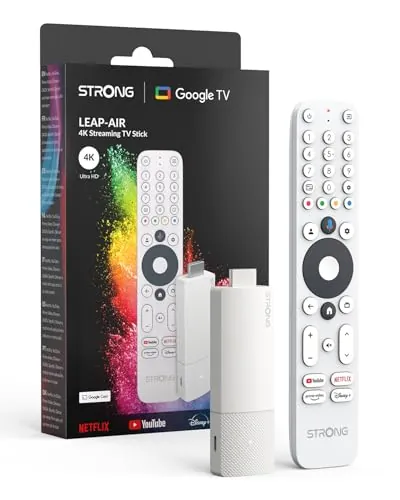 STRONG Leap-Air Stick TV 4K UHD, Android 11, Wi-Fi, Asistente de Voz de Google, HDR10+, Dolby Atmos, Netflix, Prime Video, Youtube, Disney+ (Blanco)