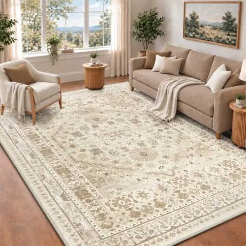 Capslpad alfombra vintage beige salón 120x180 cm retro antideslizante pelo corto lana sintética lavable suave dormitorio oficina comedor