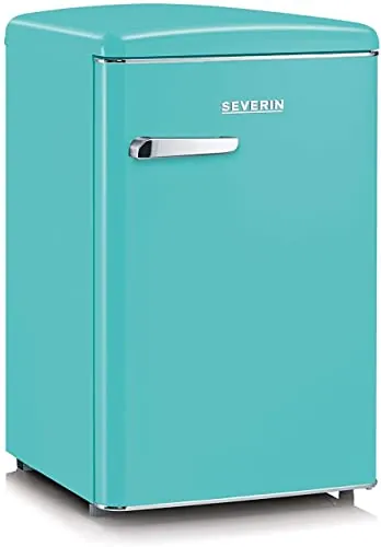 SEVERIN - Mini-Frigorífico Retro, 3*, 108 L (95/13), 37 dB (clase de emisión de ruido C), Iluminación LED, 110 (kWh/año, Tiempo de almacenaje en caso de fallo eléctrico 11 horas, Turquesa, RKS 8834