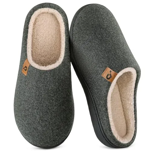 Misolin Zapatillas Casa Hombre Invierno Cómodas Pantuflas y Espuma Memoria | Slippers con Forro de Sherpa, Horma Ancha, Fieltro transpirable, Cálidas y Suaves, Antideslizante, Interior y Exterior