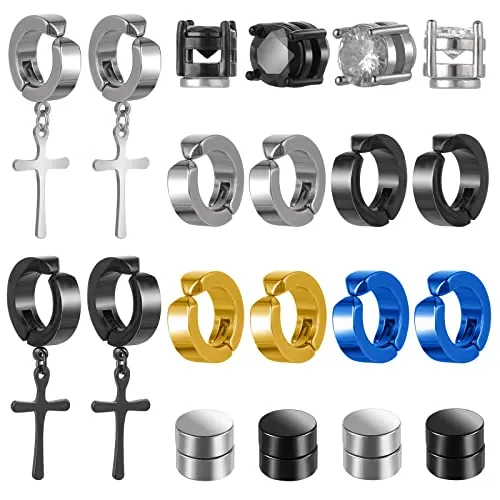 10 Pares de Aretes Magnéticos de Acero Inoxidable Sin Perforación - Cruz, para Hombres, Mujeres, Niños y Niñas - 10 Pairs Style A